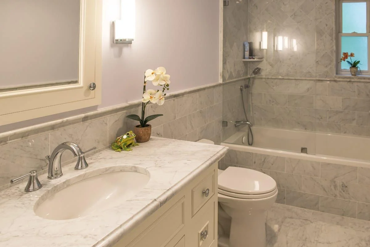 Bathroom remodel, wainscot tiling, tub and toilet installation