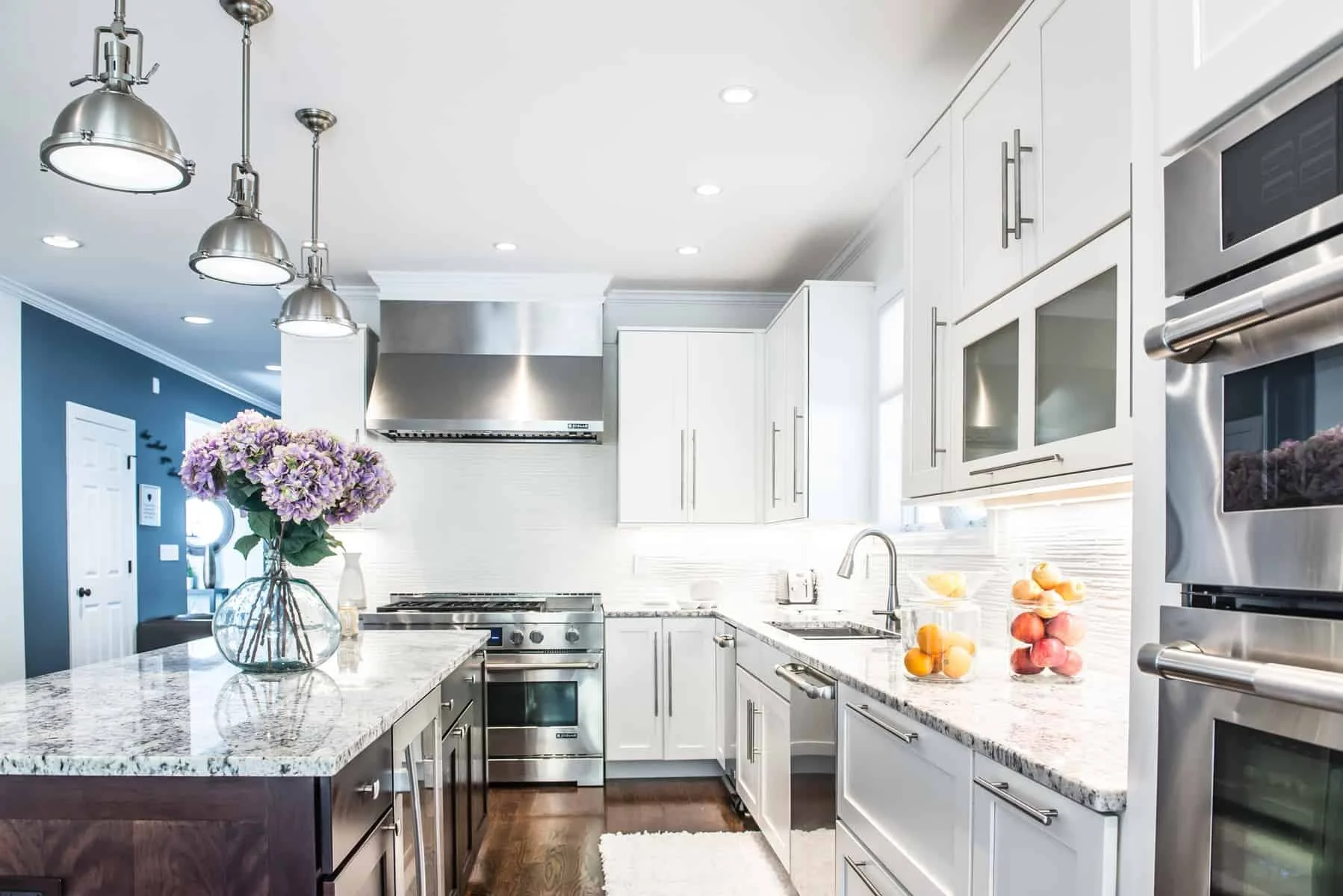 New Kitchen in Peekshill NY, dark island and White cabinets