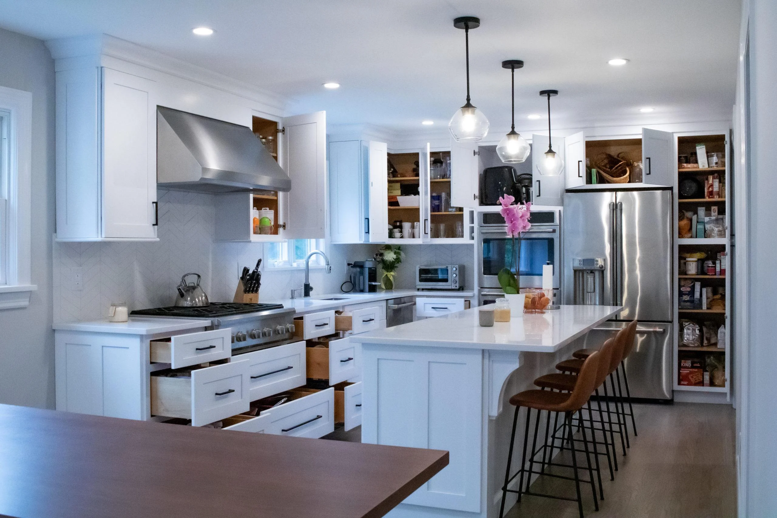White shaker kitchen cabinets with tons of storage in Westchester