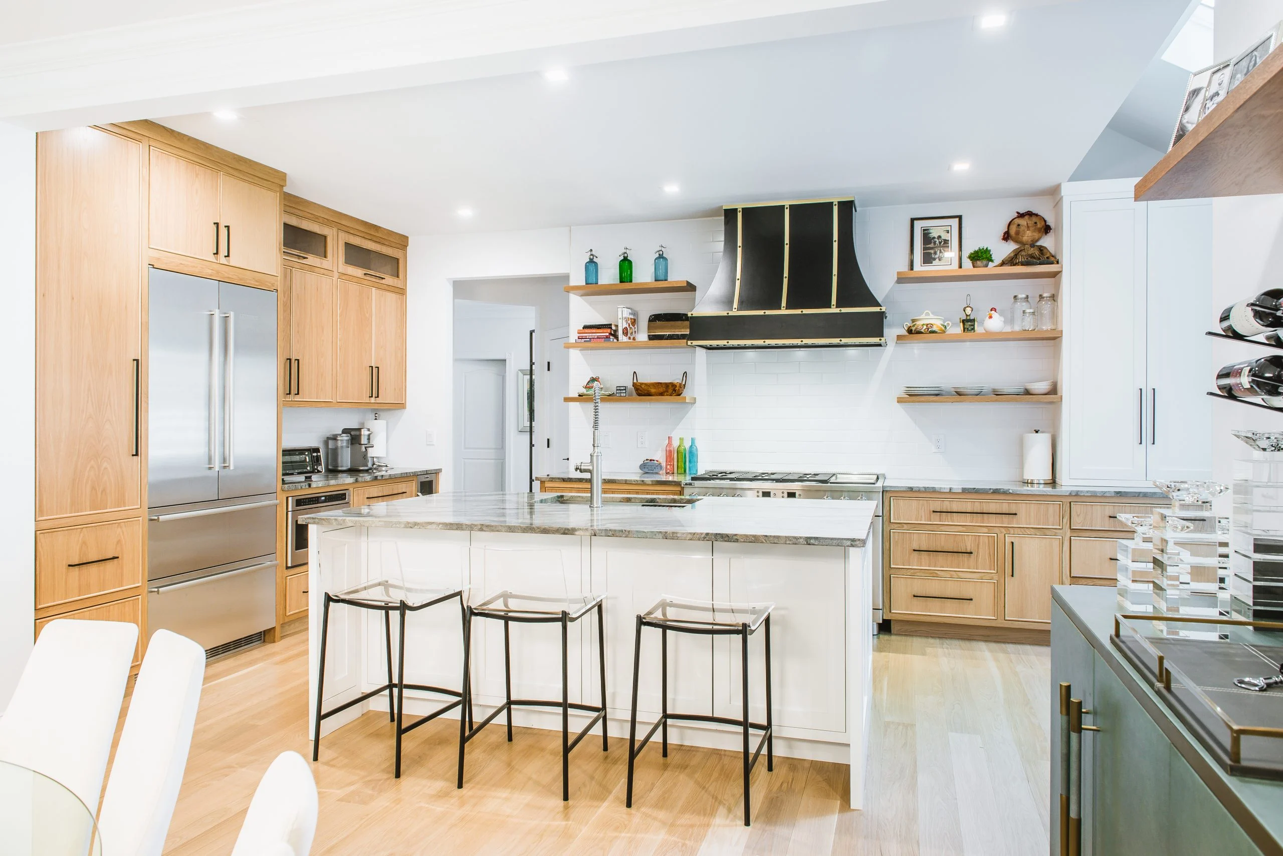 custom kitchen remodel Westchester NY white oak cabinets large island open layout