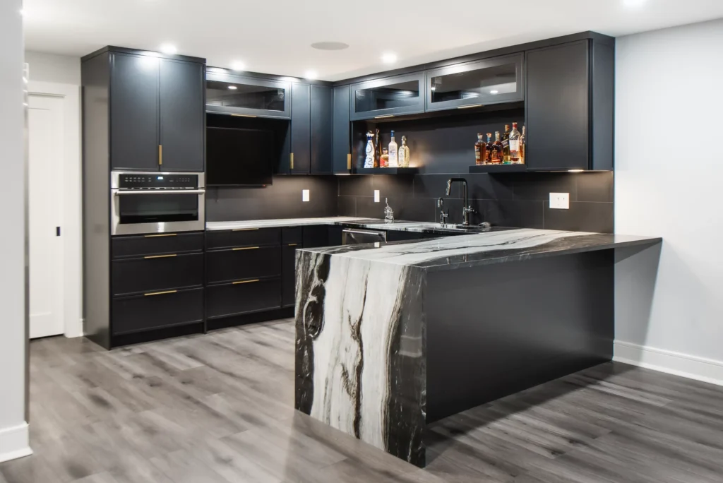 westchester-basement-bar-design Basement entertainment bar designed for a Westchester County home renovation