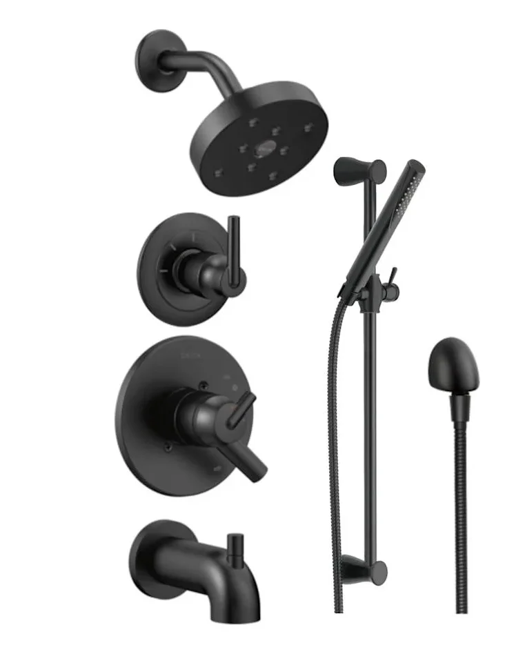 Matte-black rain shower and handheld shower system